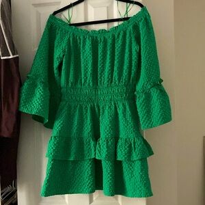 Green Off-Shoulder Ruffle Dress